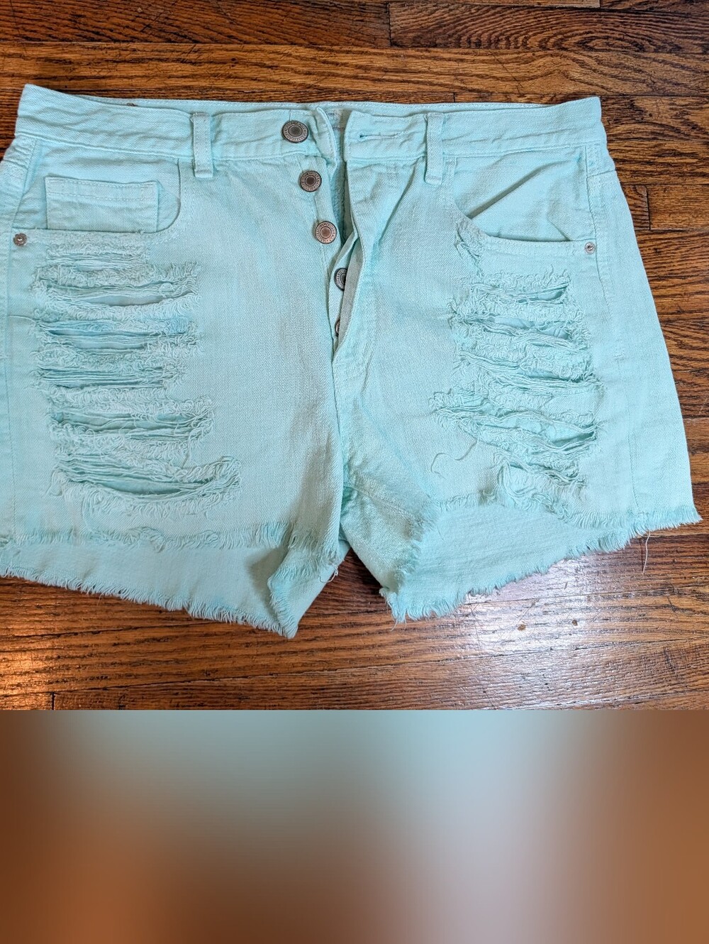 American Eagle Outfitters Mint Green Distressed Denim Shorts